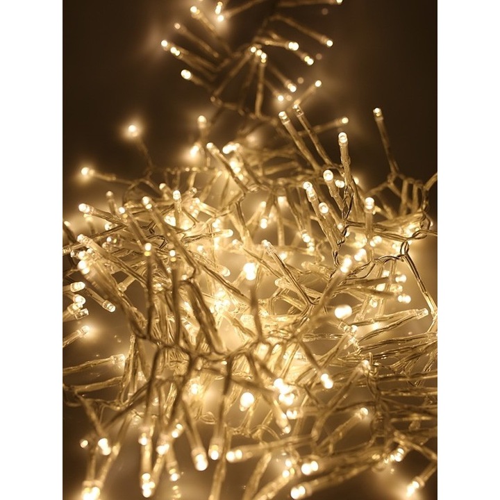 Produs premium - Instalatie Craciun, 110 m, 2640 Led-uri, Franjuri, Alb cald, Flash, Alimentator, Interconectabila, Fir Transparent Cauciucat, 220v, Southern Sky - calitate superioara