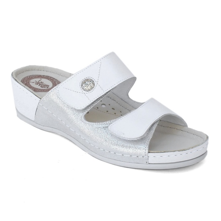 Bioform Bioform női tépőzáras fehér bőr papucs 4103 07643