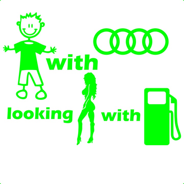 Sticker auto baiat-masina-caut-fata-benzina-audi, Cri-Flo, Culoare Verde, Marime 21 cm