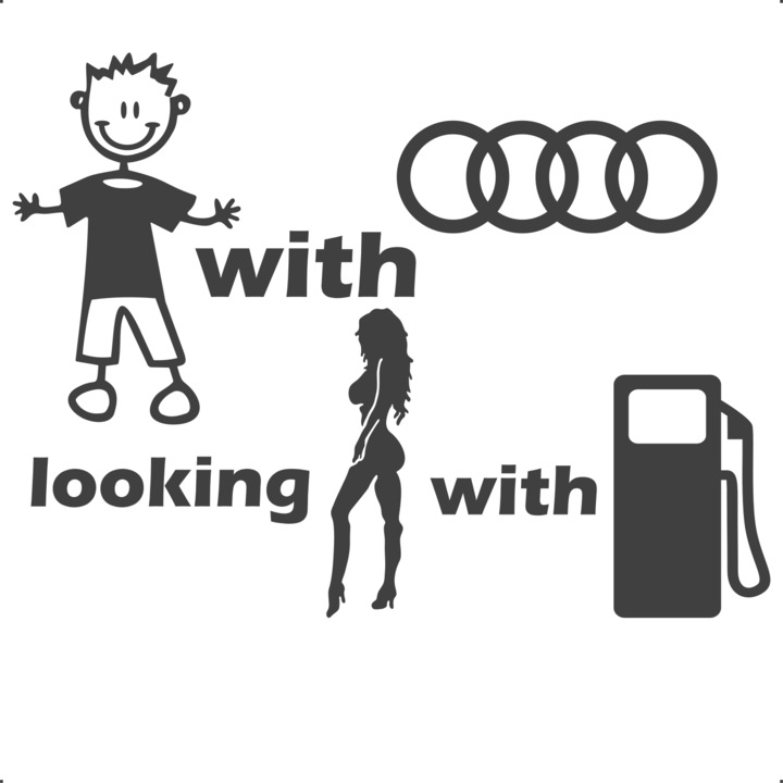 Sticker auto baiat-masina-caut-fata-benzina-audi, Cri-Flo, Culoare Gri, Marime 21 cm