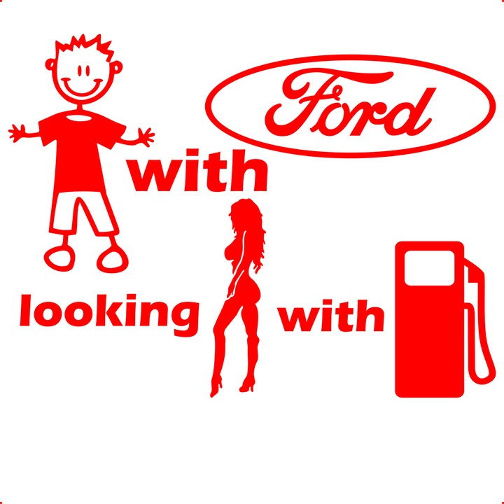 Sticker auto baiat-masina-caut-fata-benzina-ford, Cri-Flo, Culoare Rosu, Marime 21 cm