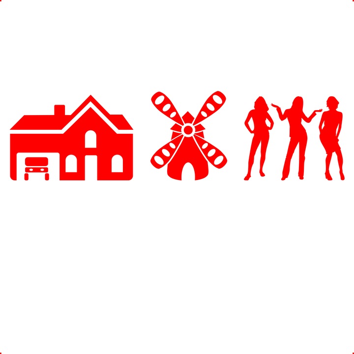 Sticker auto casa-moara-fete, Cri-Flo, Culoare Rosu, Marime 21 cm