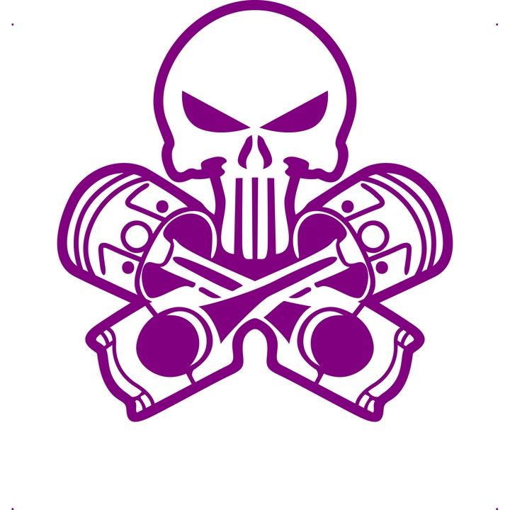 Sticker auto craniu-pistoane, Cri-Flo, Culoare Mov, Marime 21 cm