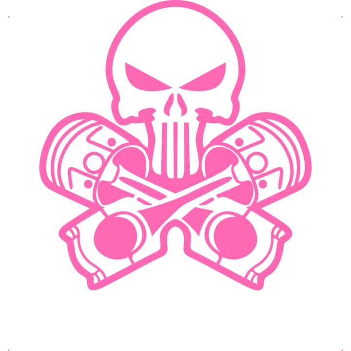 Sticker auto craniu-pistoane, Cri-Flo, Culoare Roz, Marime 21 cm