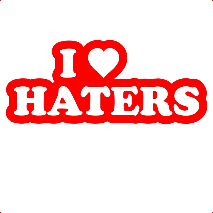 Sticker auto i love haters, Cri Flo, Culoare Rosu, Marime 21 cm