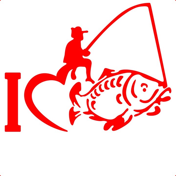 Sticker auto i love fishing, Cri Flo, Culoare Rosu, Marime 21 cm