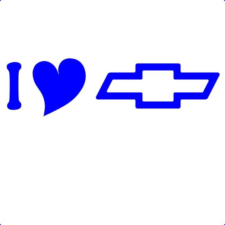 Sticker auto i love chevrolet sigla, Cri Flo, Culoare Albastru, Marime 21 cm