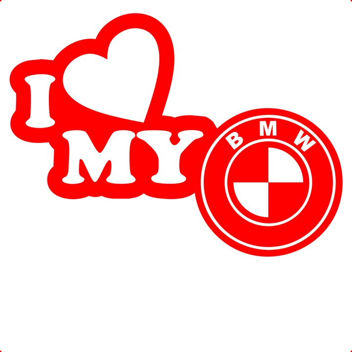 Sticker auto i love my bmw, Cri Flo, Culoare Rosu, Marime 21 cm