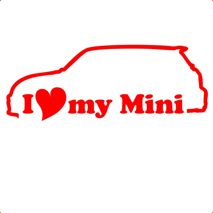 Sticker auto i love my mini, Cri Flo, Culoare Rosu, Marime 21 cm