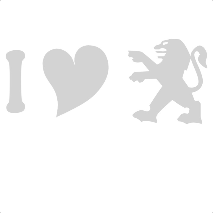 Sticker auto i love peugeot sigla, Cri Flo, Culoare Alb, Marime 21 cm