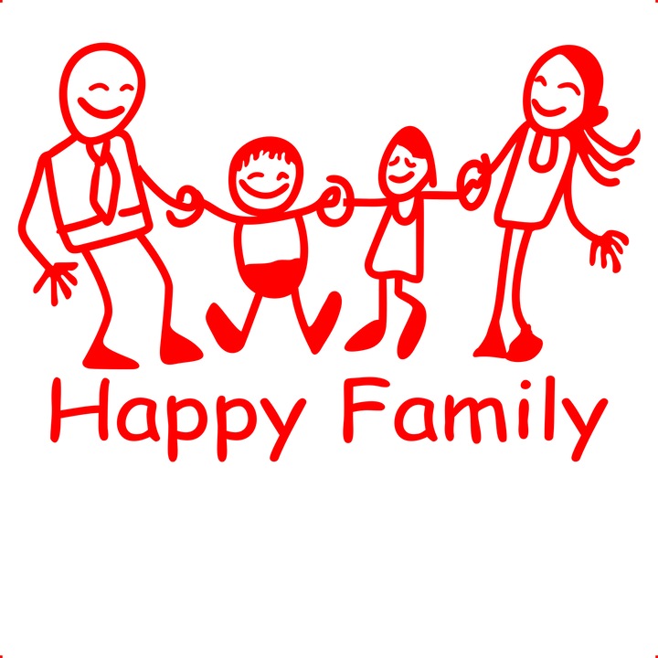 Sticker auto happy family, Cri Flo, Culoare Rosu, Marime 21 cm