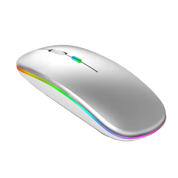 Безжична мишка с USB зареждане, RGB компютърна ергономична безшумна мишка за игри, лаптоп, Bluetooth 5.1 и 2.4GHZ, регулируема 800/1200/1600DPI, сребрист цвят ABYZ™