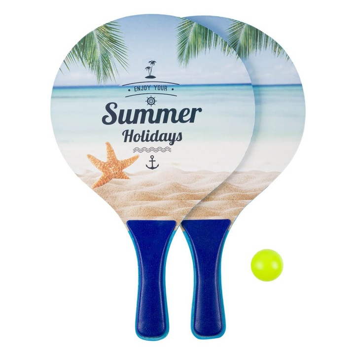 Rachete Plaja din Lemn Bleu Ciel Summer Holidays & Minge