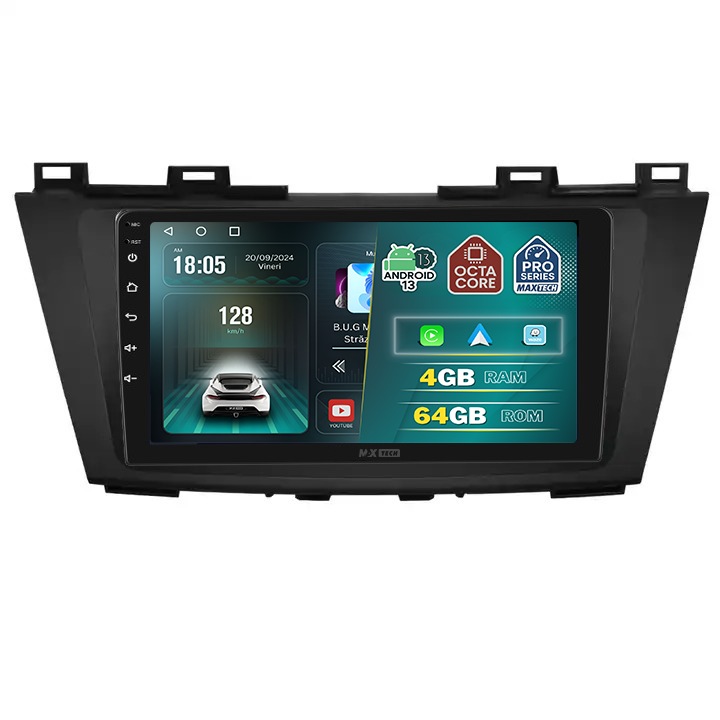 Navigatie Mazda 5 2011-2015 dedicata, MaxTech® PRO SERIES, 4 GB Ram 64 GB Rom OctaCore, Carplay & Android auto, Ecran 9 ” HD Touch, GPS, Wifi, Bluetooth, Radio, USB, EQ, DSP, Waze