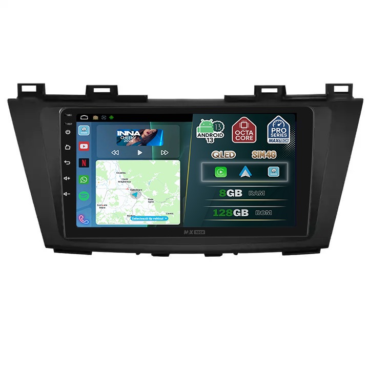 Navigatie Mazda 5 2011-2015 dedicata, MaxTech® PRO SERIES, 8 GB Ram 128 GB Rom OctaCore, Carplay & Android auto, Ecran 9” HD Touch, SIM 4G, GPS, Wifi, Bluetooth, Radio, EQ, Waze, Youtube