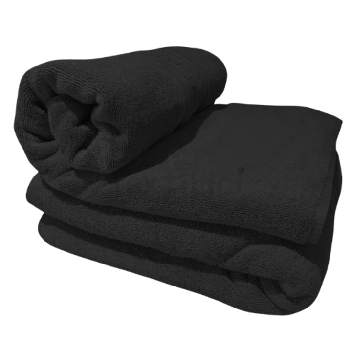 Комплект от 2 черни кърпи за баня TextiLici от 100% памук 70x140 см – бързо попиващи, първокласно качество, гръцки кант