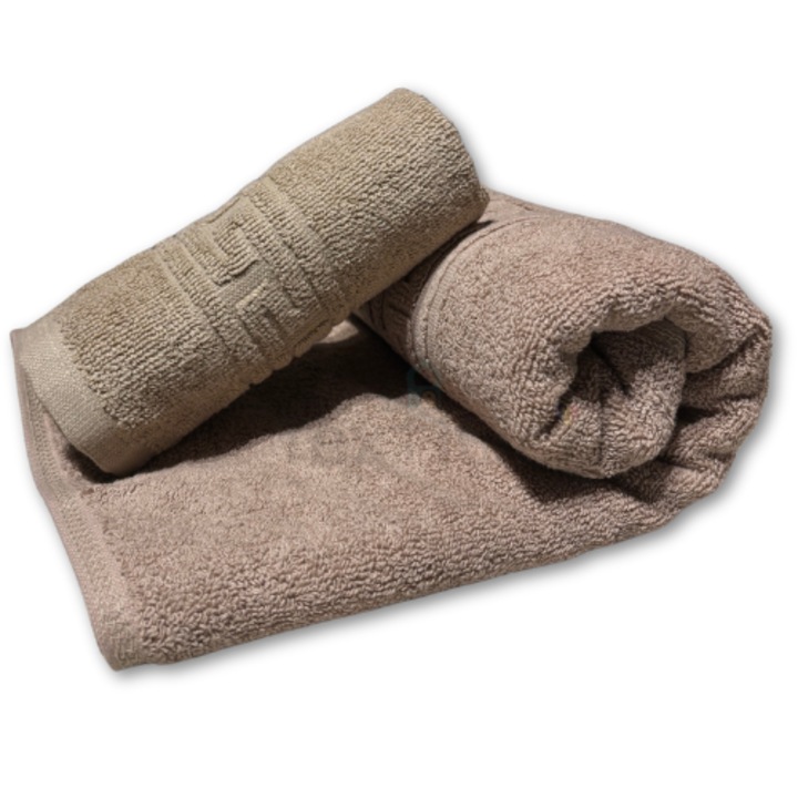 Set 2 prosoape fata, maini si par Textilici, bumbac 100%, 30x50 cm si 50x90 cm, bej, model Greek Border