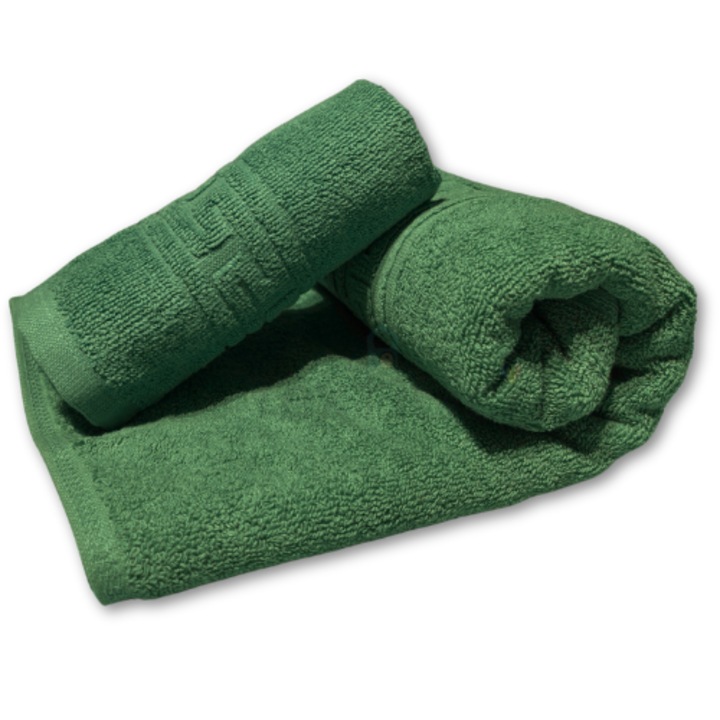 Комплект от 2 кърпи за лице, ръце и коса от текстил, 100% памук, 30x50 см и 50x90 см, зелени, с мотив „гръцка граница“