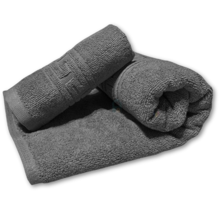 Set 2 prosoape fata, maini si par Textilici, bumbac 100%, 30x50 cm si 50x90 cm, gri, model Greek Border