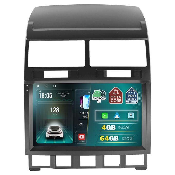 Navigatie Volkswagen Touareg 2002-2010 dedicata, MaxTech® PRO SERIES, 4 GB Ram 64 GB Rom OctaCore, Carplay & Android auto, Ecran 9 ” HD Touch, GPS, Wifi, Bluetooth, Radio, USB, EQ, DSP