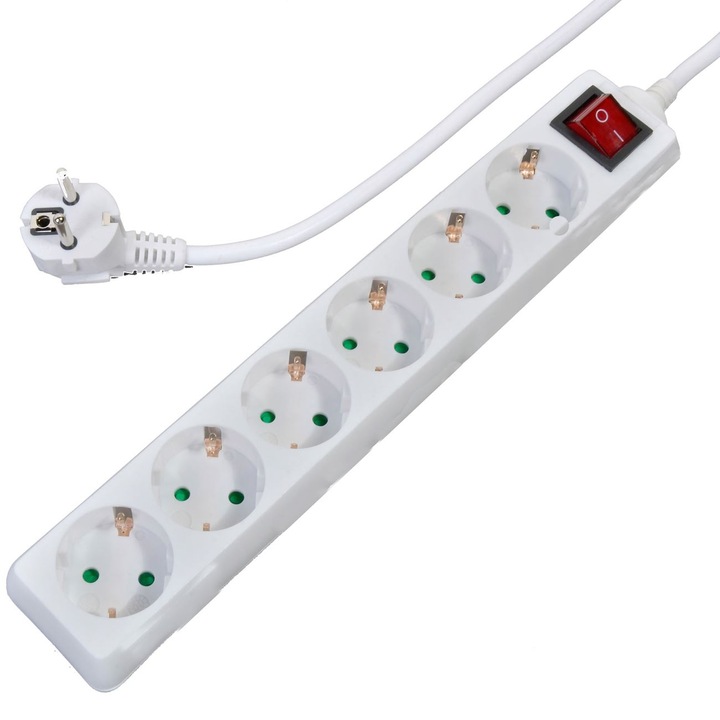 Удължителен кабел с 6 гнезда и детска защита 3500 W