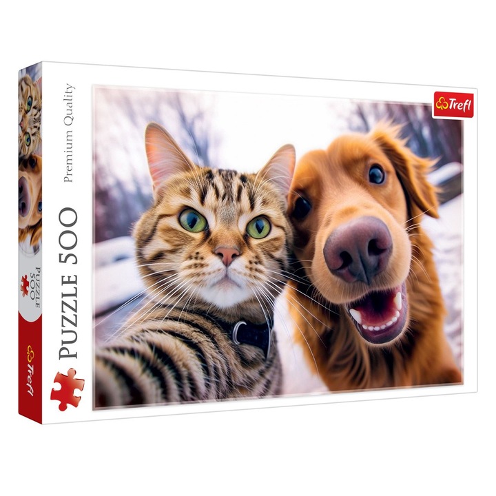 Пъзел котка и куче (500 части) - Trefl, Класически, 500 части, Хартия, 48x34 см, Многоцветен