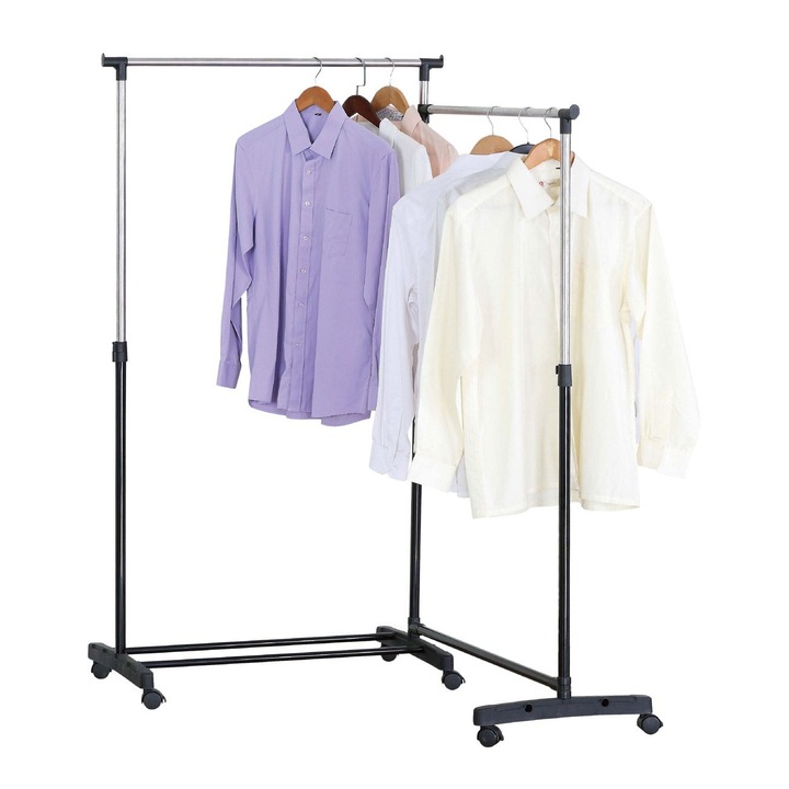 Cuier metalic cu roti pentru haine 155.5x41.5x161cm