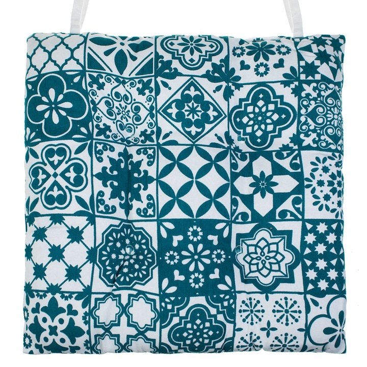 Perna alba petrol cu model tiles pentru scaun 42x42cm
