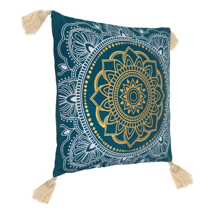 Perna de vara petrol cu model mandala auriu alb 45x45cm