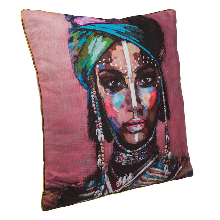 Perna decorativa chip de femeie africana pentru canapea 45x45x10cm
