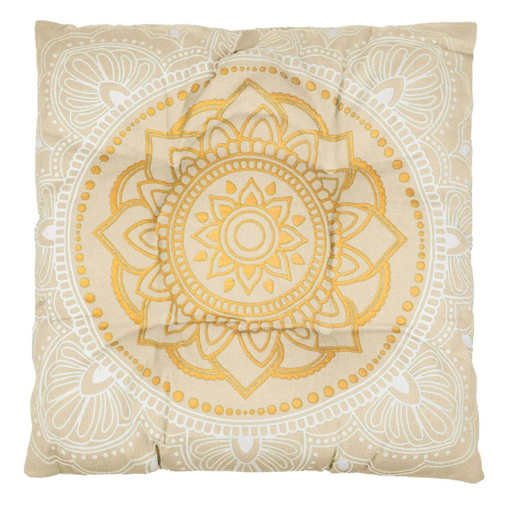 Perna ecru alba cu model auriu mandala pentru scaun 42x42cm