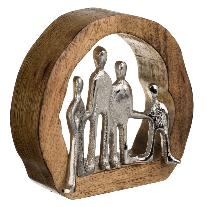 Decoratiune Masa Lemn si Metal, Familie Artistica, Obiect Decorativ / Cadou, dimensiuni 19.5x5x18cm