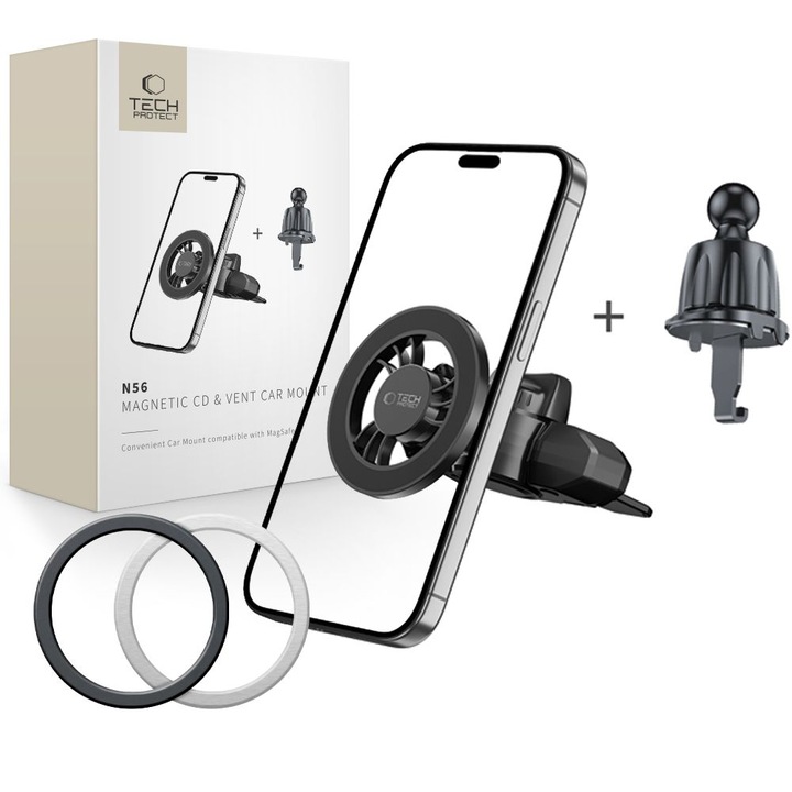Suport auto magnetic Magsafe Tech-Protect N56, negru, pentru CD si ventilatie