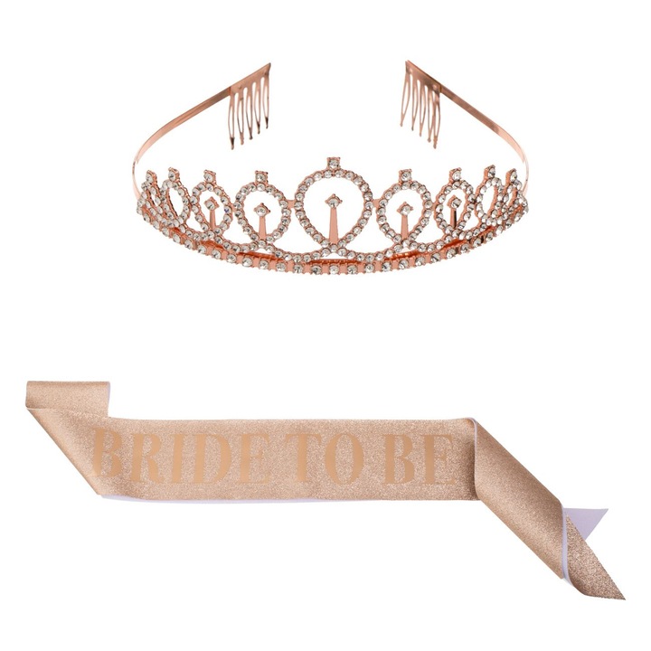 Set panglica & tiara roz aurie "bride to be"