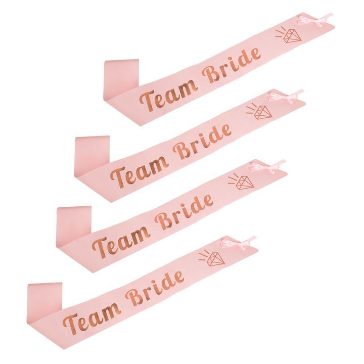Set panglici "team bride" 40cm - 4buc, roz