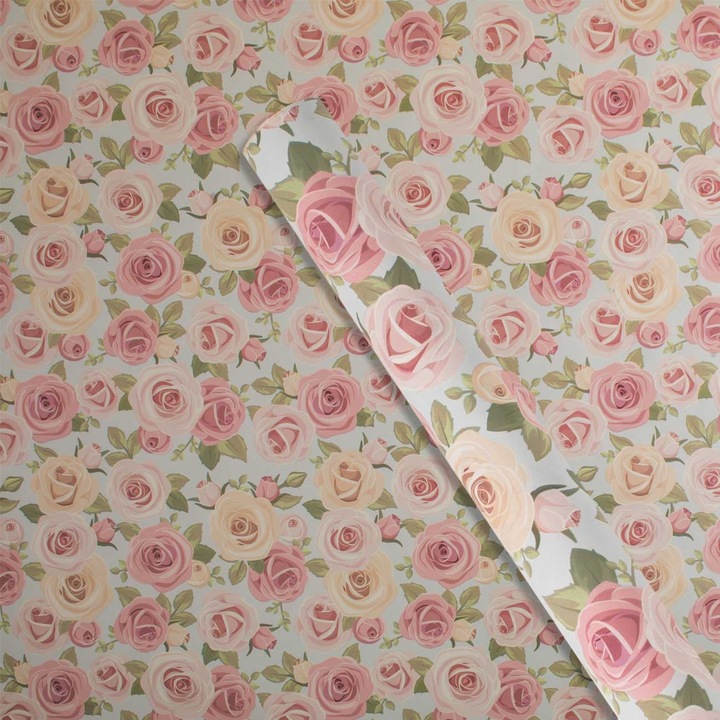 Hartie ambalaj bleu cu trandafiri roz 150x70cm