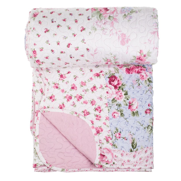 Cuvertura dubla alba cu model floral patchwork 220x240cm