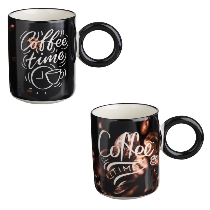Set cani new bone cu maner rotund boabe de cafea "coffeetime" 340ml - 2buc