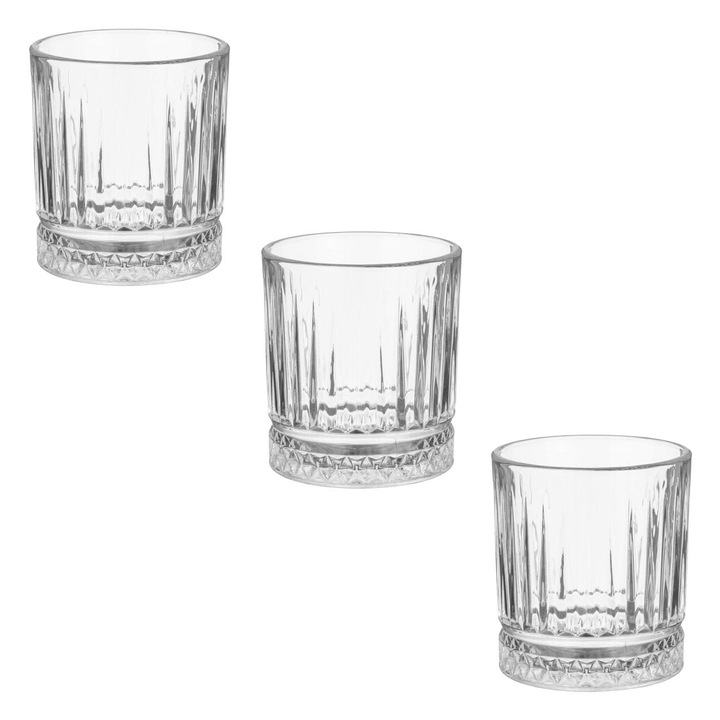 3 darabos csíkos és peremes whiskys üvegpohár készlet 340ml
