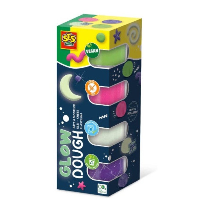 Csillámos gyurma készlet, 40x90g, neon rózsaszín, csillámos lila, világoszöld, fehér