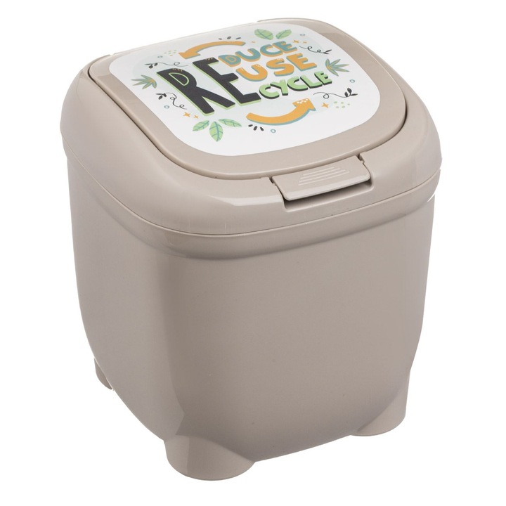 Cos de gunoi din plastic bej cu frunze 4l