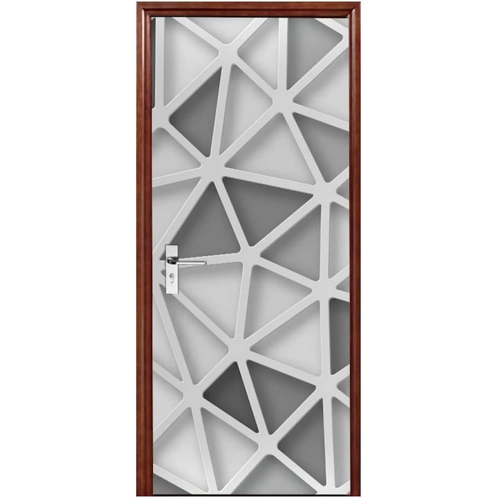 Dekoratív ajtómatrica - Öntapadós matrica valósághű 3D hatással, absztrakt 3D háromszögek mintával, 2 lap, méretek 78 x 200 cm