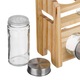Suport din Lemn pentru Condimente cu 8 Recipiente din Sticla, 85 ml, 26 x 8 x 18 cm
