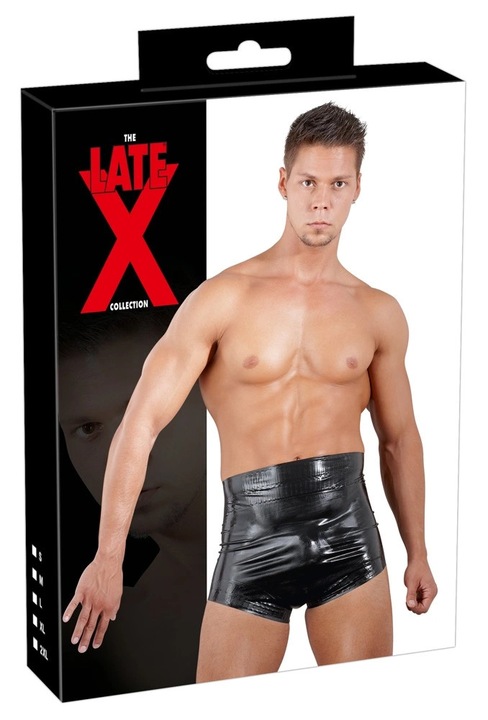 Fekete, magas derekú, hullámos szélű, 100% természetes latex LATE X boxeralsó, 2XL INTL