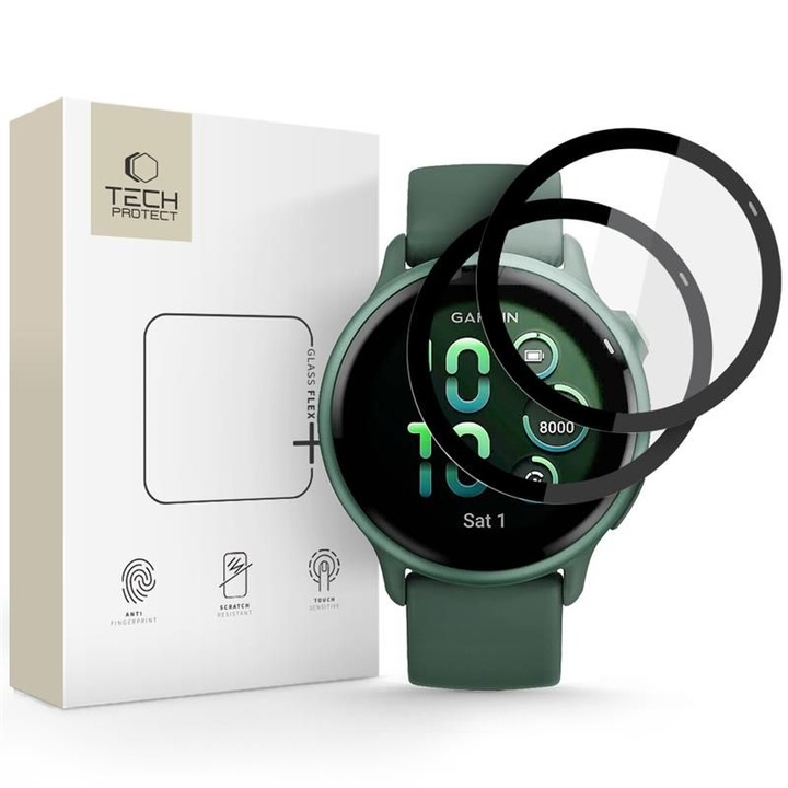 Folie de Sticla hibrida Tech-Protect Glass Flex+ set 2 buc, negru, 38mm, 0.28mm, pentru Garmin Vivoactive 6