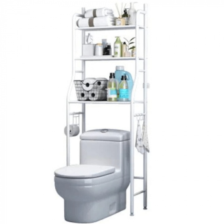 Etajera moderna de depozitare toaleta, Brivoo ®, 3 Rafturi, Montaj fara gauri, Design modern, Organizare eficienta pentru baie si alte spatii