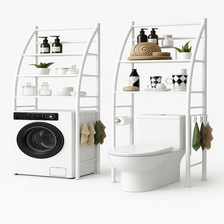 Etajera moderna de depozitare pentru masina de spalat si toaleta, Brivoo ®, 3 Rafturi, Montaj fara gauri, Design modern, Organizare eficienta pentru baie si alte spatii