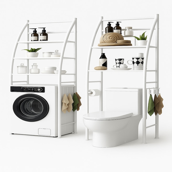 Etajera moderna de depozitare pentru masina de spalat si toaleta, Brivoo ®, 3 Rafturi, Montaj fara gauri, Design modern, Organizare eficienta pentru baie si alte spatii