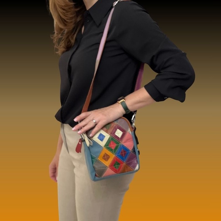 Gentuta dama multicolora de Umar din Piele Naturala, 16 x20x6 cm