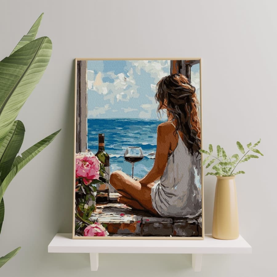 Set pictura pe numere, cu sasiu, Femeia si marea, 40x50 cm - eMAG.ro